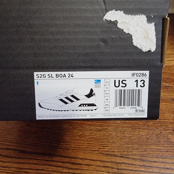 adidas S2G BOA 24 Men's Golf Shoes, IF0286, White w Black, New in Box, US 13 - Picture 14 of 15